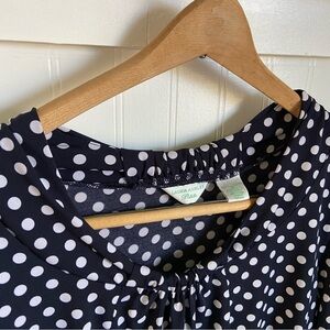 Laura Ashley Navy White Polka Dot Shirt Shirred Neckline Petite Large
